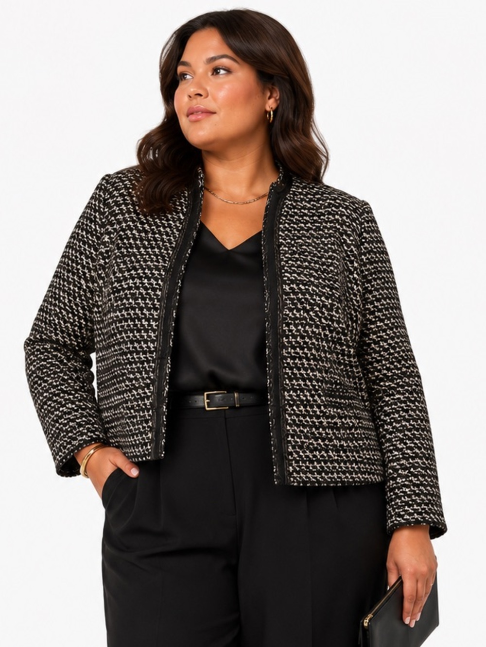 Talbots Plus Black White Gold Tweed Jacket‎ 20W Chic Textured Blazer